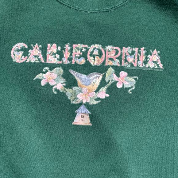 Vintage 90s Hunter Green California Hummingbird Crewneck Sweatshirt Drop Sleeves - Picture 7 of 10